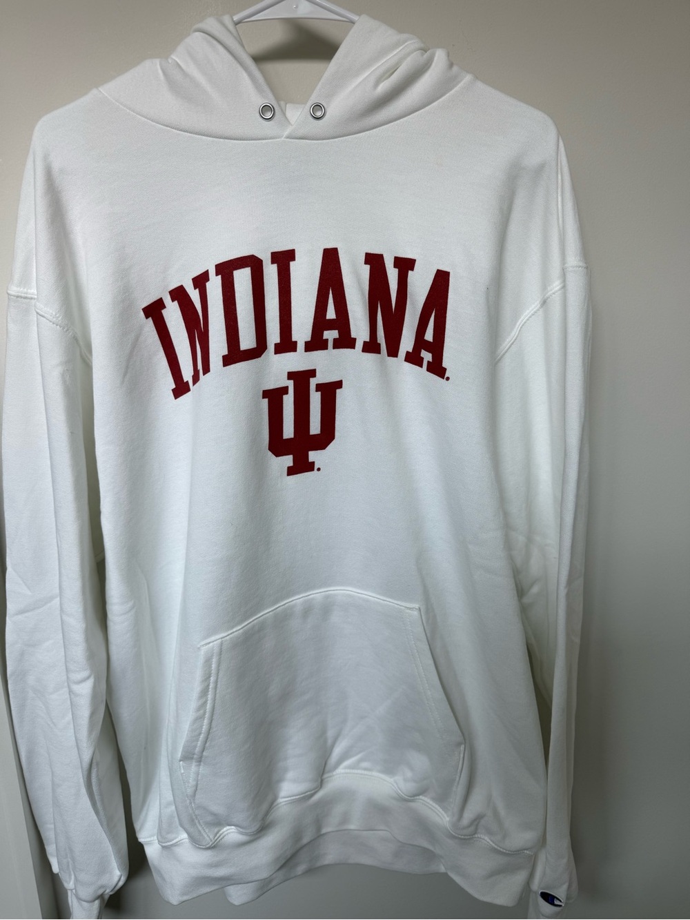 Champion White Hoodie with Blue and Red Logo